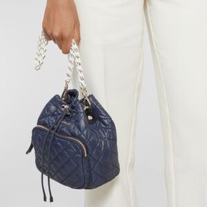 MZ Wallace NAVY QUILTED CROSSBY DRAWNSTRING BUCKET  BAG